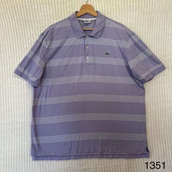 LACOSTE Polo Button Up Purple Striped Short Sleeve Men’s Size 7 XL - Picture 1 of 10